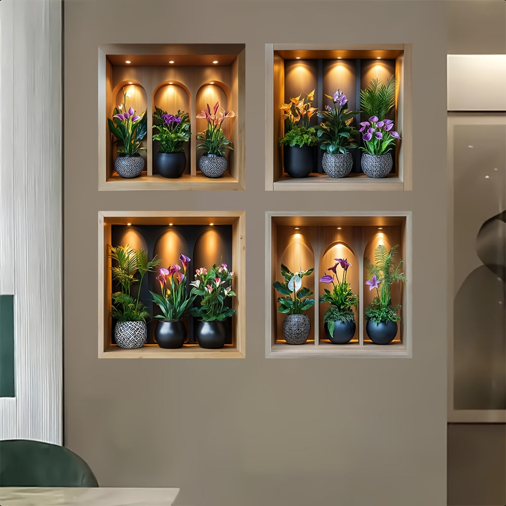 4-Piece Set of Potted Green Plant Wall Stickers
