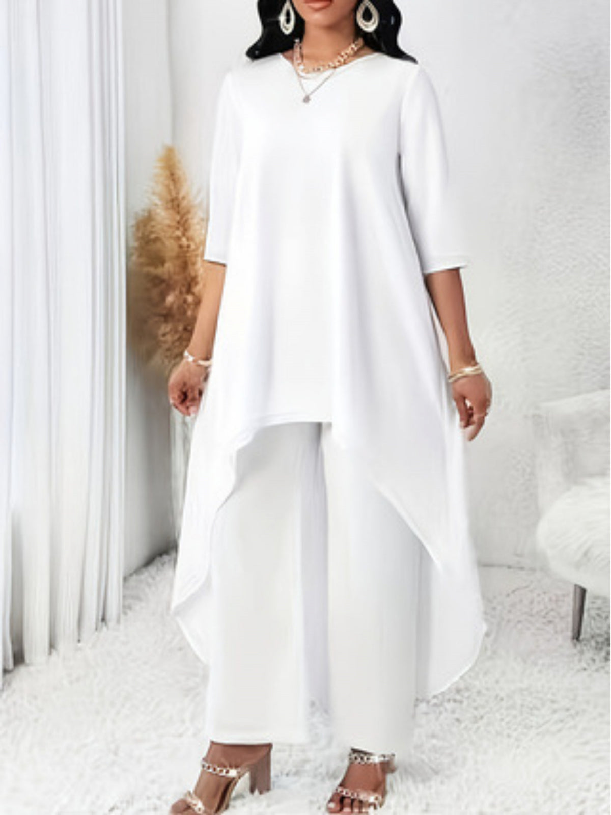 Plus Size Women’s Loose Mid-Sleeve Casual & Elegant Versatile Slim-Fit Top  Product description