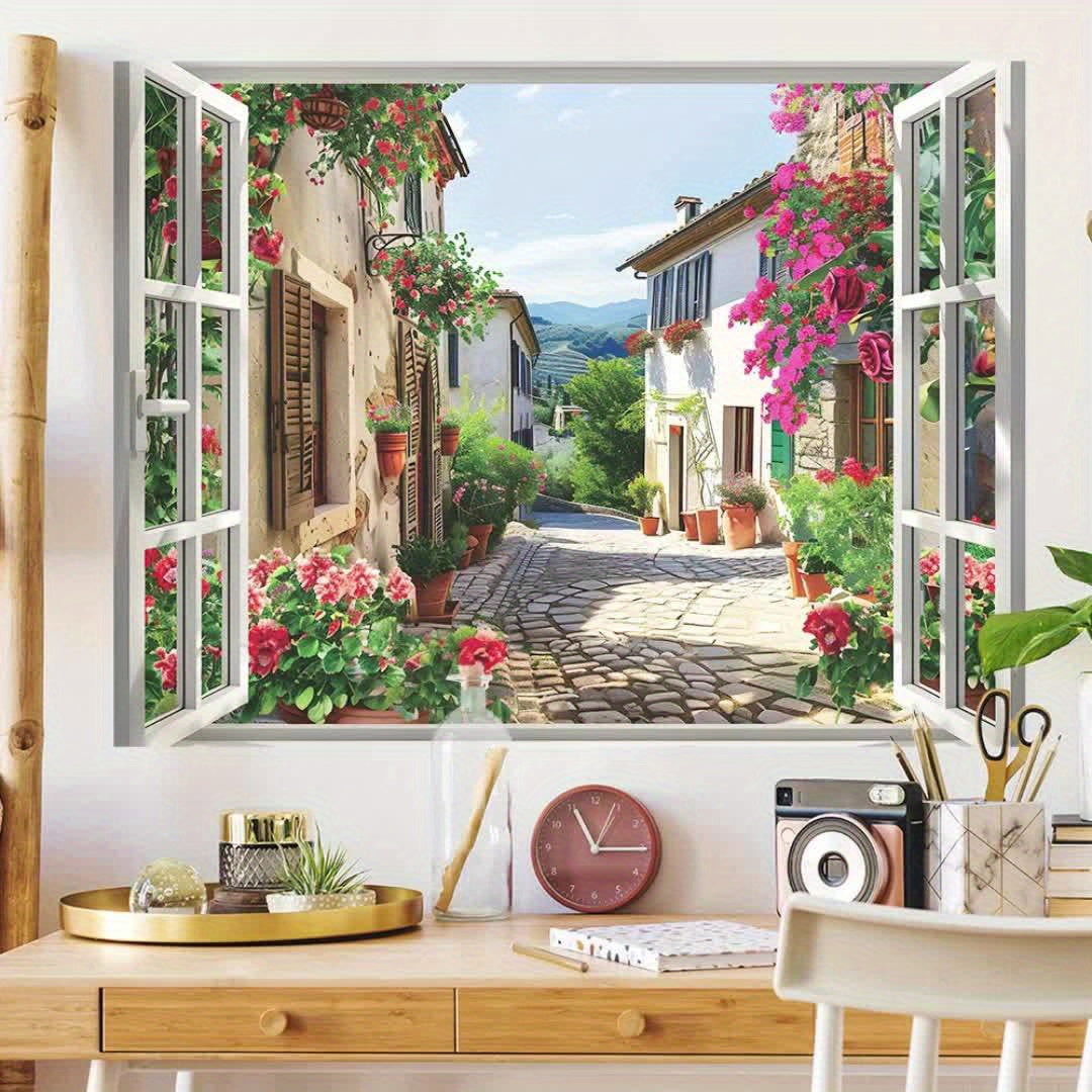 1pc Removable Village Street Scene Floral Wall Decal