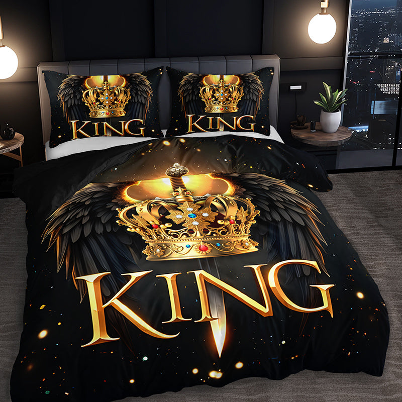 Luxury 3-Piece King Duvet Cover Set – Elegant Black & Gold Royal Design