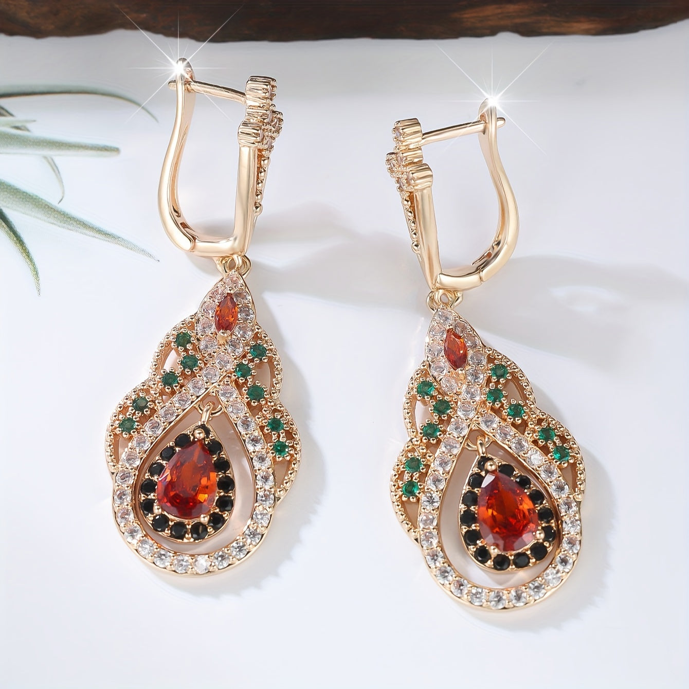 1 Pair Synthetic Zirconia Delicate Bohemian Multi-Color Champagne Golden Women’s Earrings