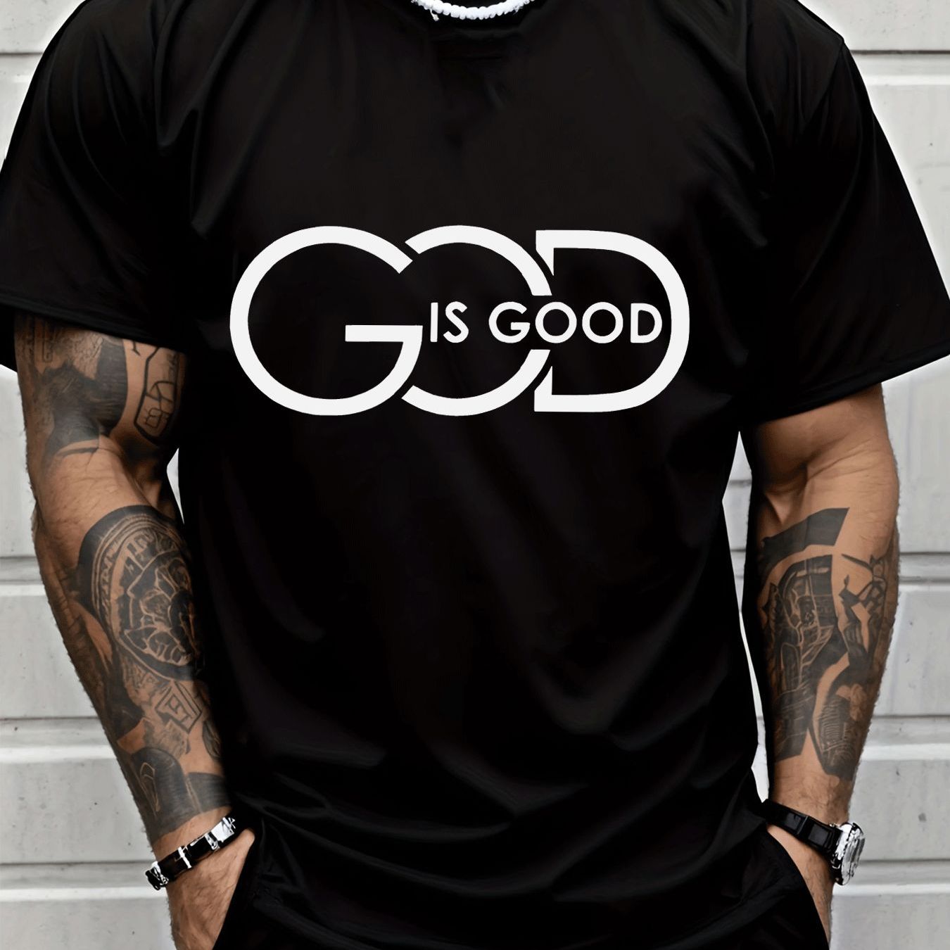 Men's Casual Graphic Tee – "God Is Good" Crew Neck Streetwear