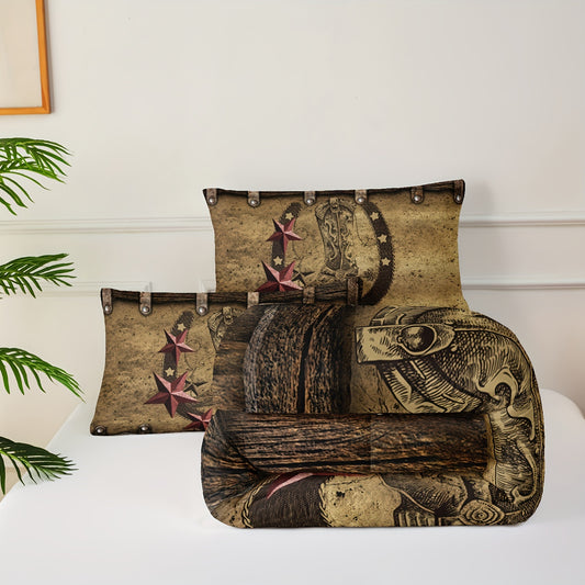 3pcs Vintage Cowboy Comforter Set