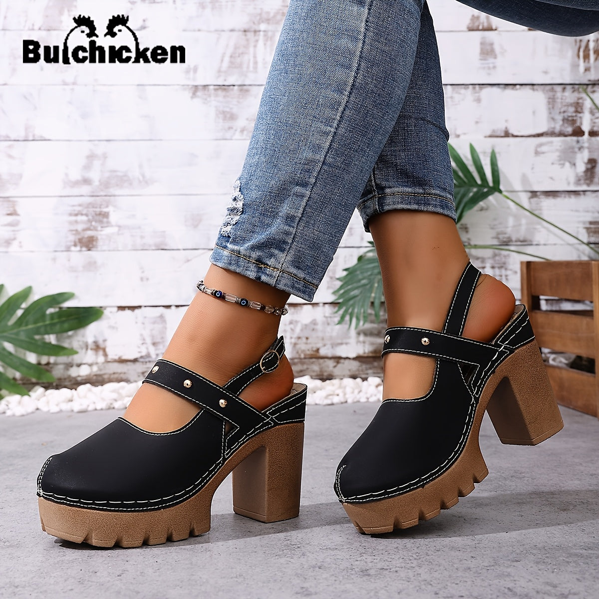 [BUCHICKEN] Women'S New Fashion High Heel Sandals, Open-Toe Style with Thick Sole And Wide Design, Buckle Decoration for Exquisite Details, Soft Sole Lightweight Comfortable Walking, Plus Size Available, Women Shoes