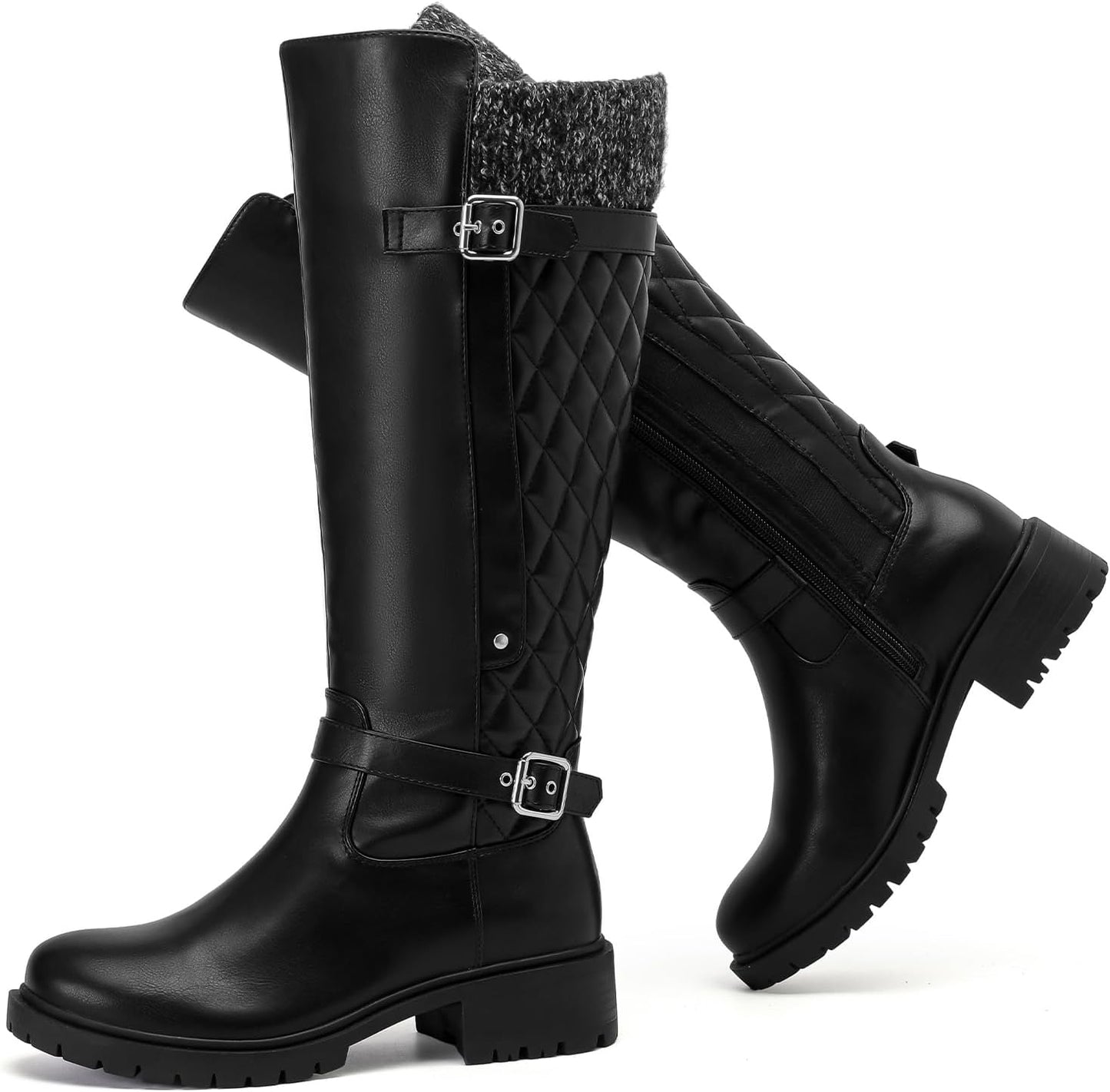 Luoika Women's Extra Wide Calf Knee High Boots, Wide Width Round-Toe Blocked Heel Winter Tall Boots.