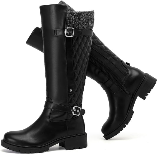 Luoika Women's Extra Wide Calf Knee High Boots, Wide Width Round-Toe Blocked Heel Winter Tall Boots.