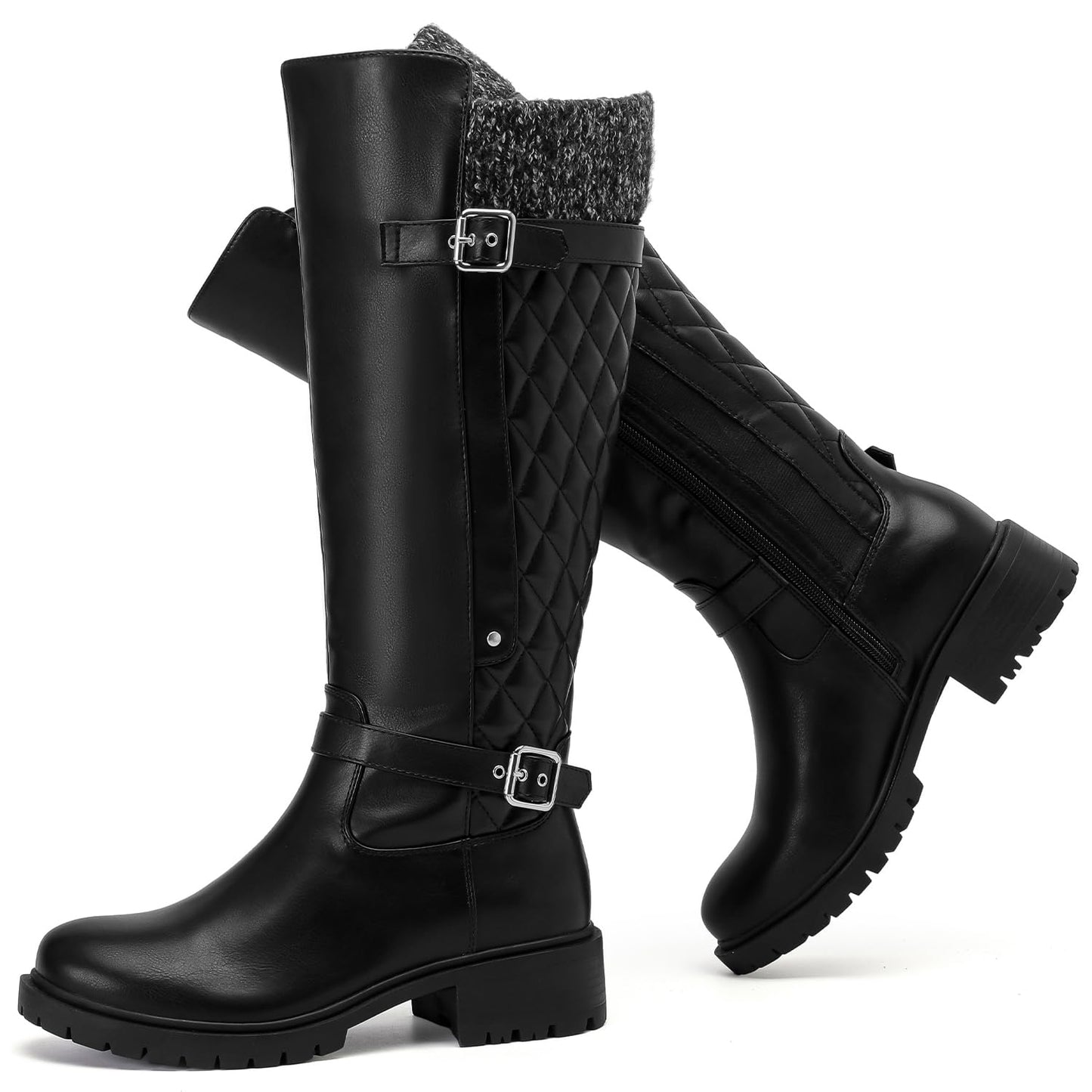 Luoika Women's Extra Wide Calf Knee High Boots, Wide Width Round-Toe Blocked Heel Winter Tall Boots.