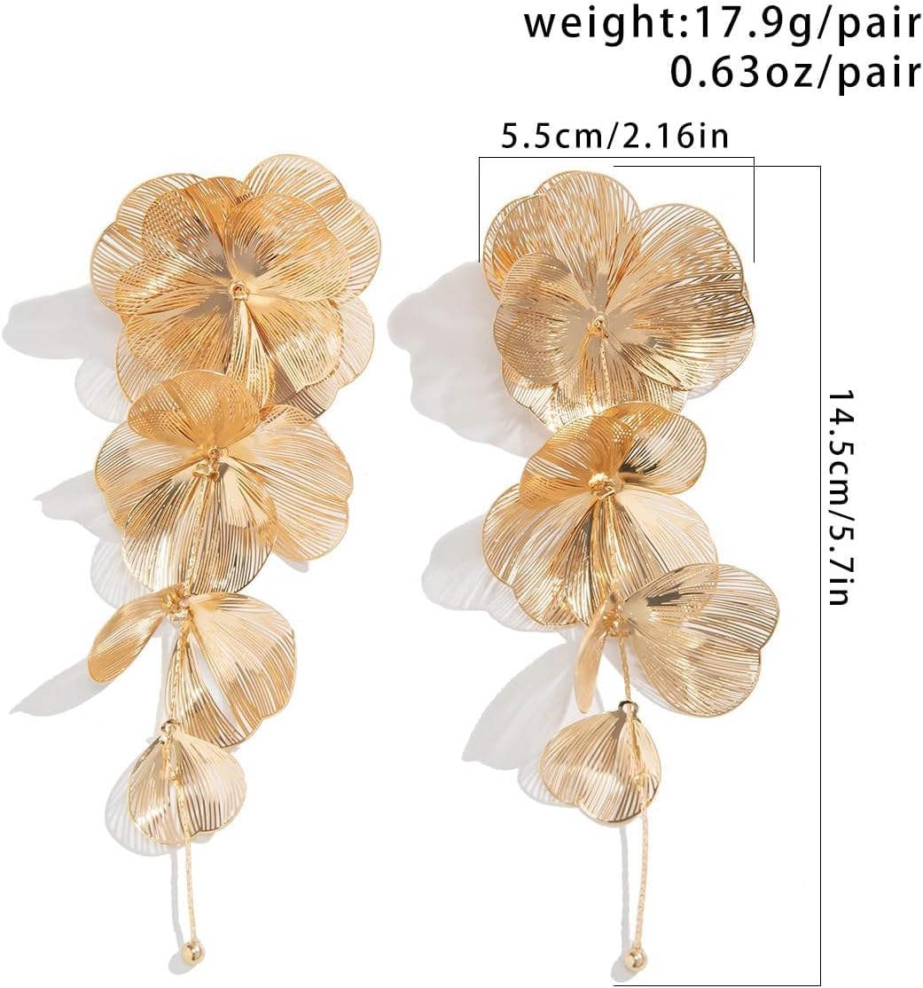 Flower Dangle Drop Earrings Long Dangle Earrings for Women Flower Dangle Earrings Statement Earrings Long Tassel Earrings Chunky Gold Statement Jewelry