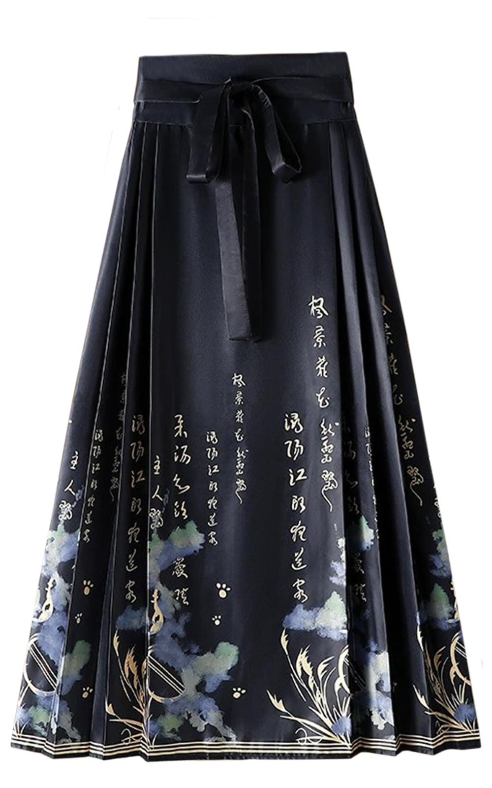 Women Horse Face Skirt Seft Tie Print Elegant Vintage Long Swing Maxi Pleated Skirts Chinese Traditional Hanfu Mamianqun