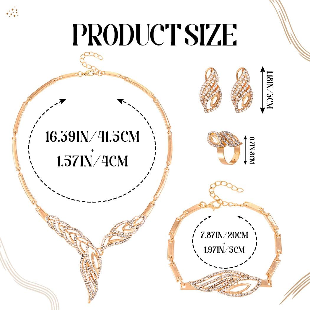 Sixexey Gold Rhinestone Jewelry Set Leaf Jewelry Prom Wedding Neck Jewelry for Women