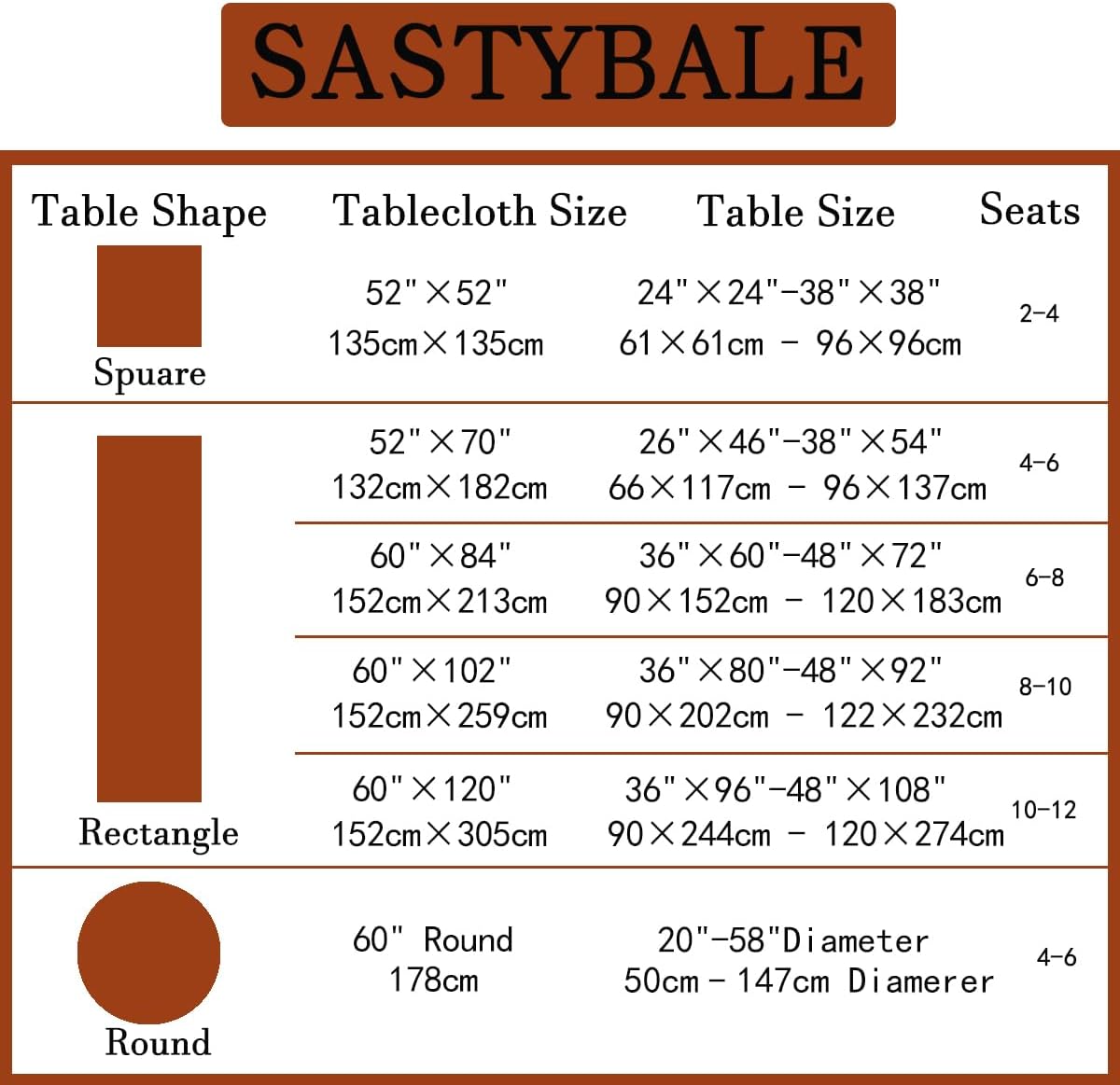 SASTYBALE Rust Jacquard Damask Tablecloth - 52x52 Inch Square (Fits 2-4 Seats) - Fall Thanksgiving Decor - Water Resistant, Wrinkle-Free Polyester Fabric, Rustic Harvest Dining Cover for Parties