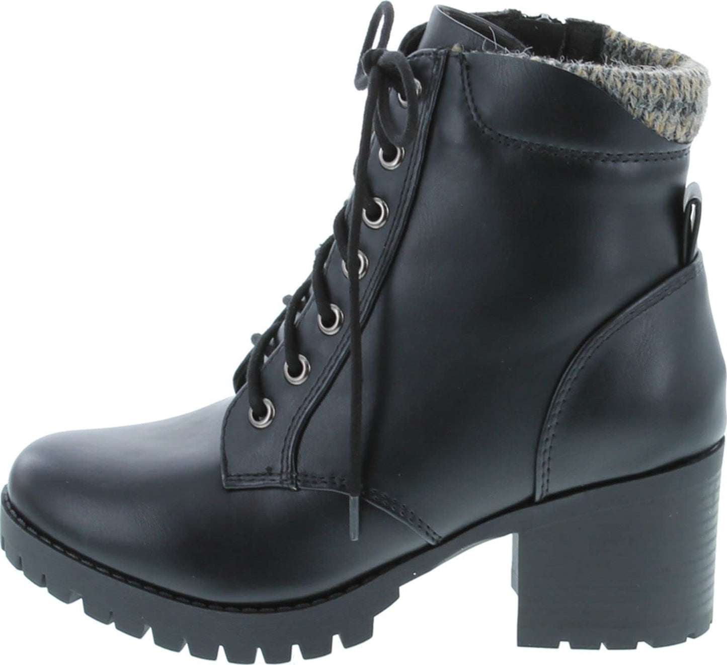 Soda Single Lug Sole Chunky Heel Combat Ankle Boot Lace up w/Side Zipper