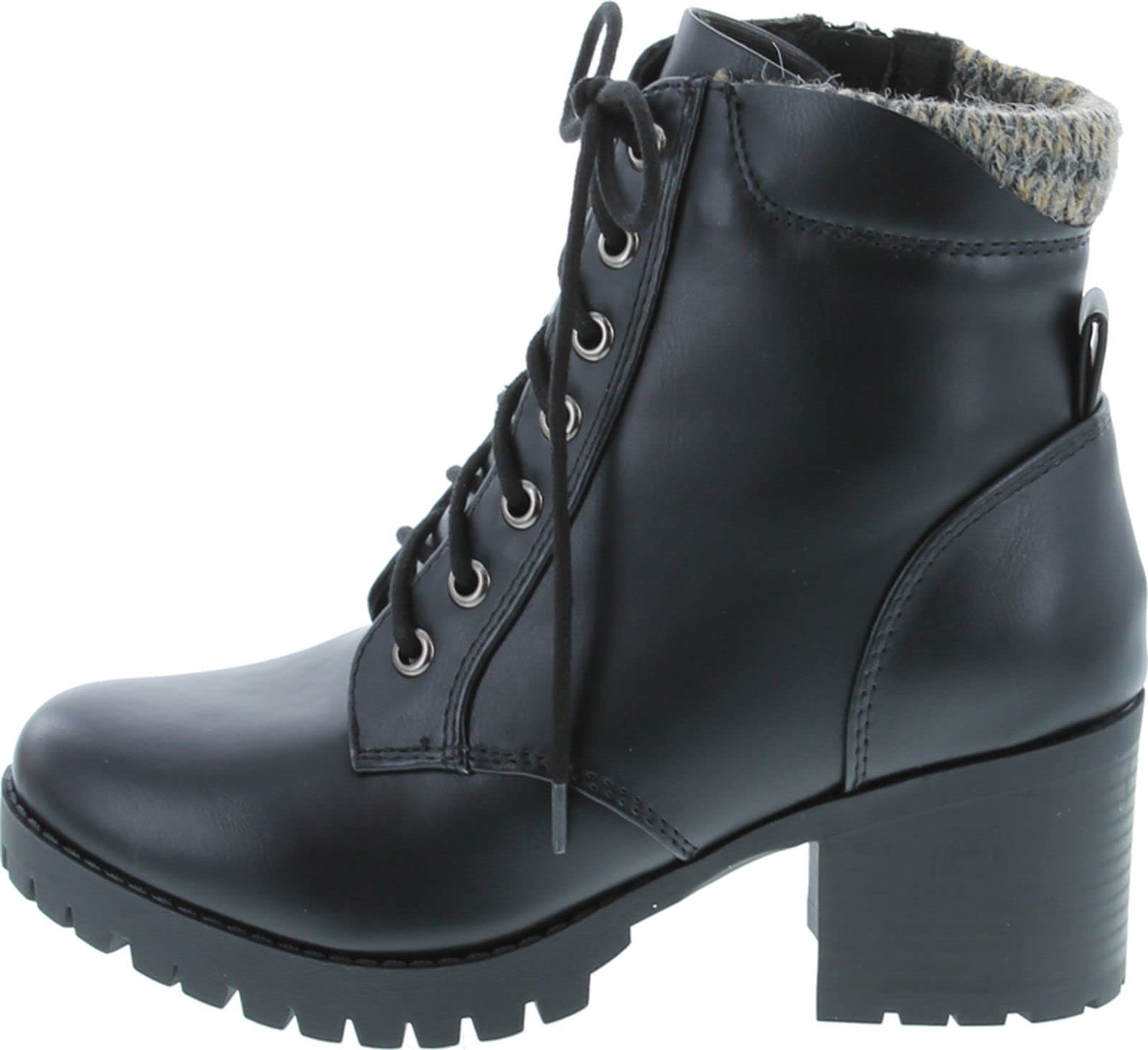 Soda Single Lug Sole Chunky Heel Combat Ankle Boot Lace up w/Side Zipper