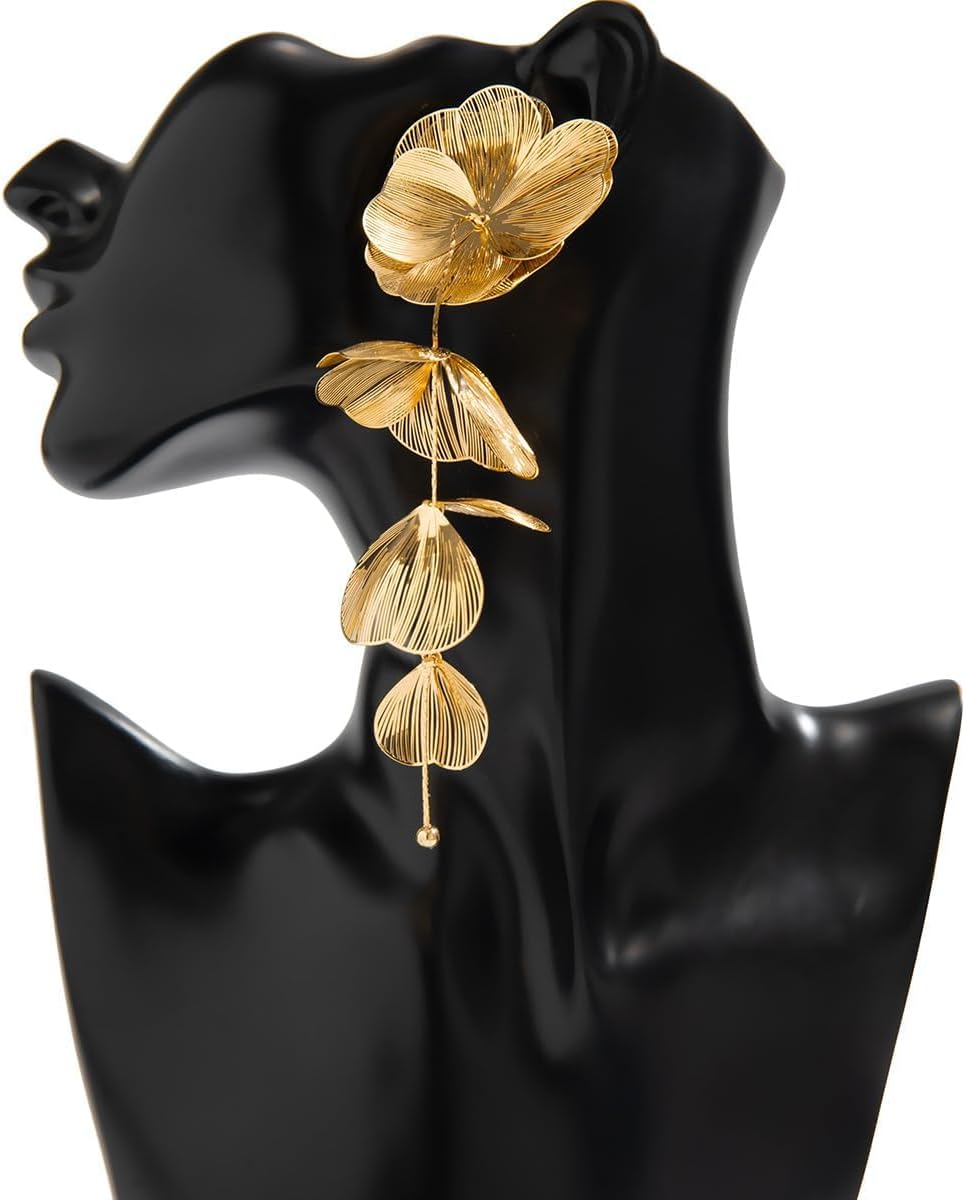 Flower Dangle Drop Earrings Long Dangle Earrings for Women Flower Dangle Earrings Statement Earrings Long Tassel Earrings Chunky Gold Statement Jewelry