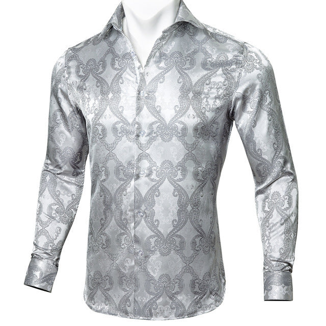 Barry Wang Teal Paisley Floral Silk Shirt – BCY-05