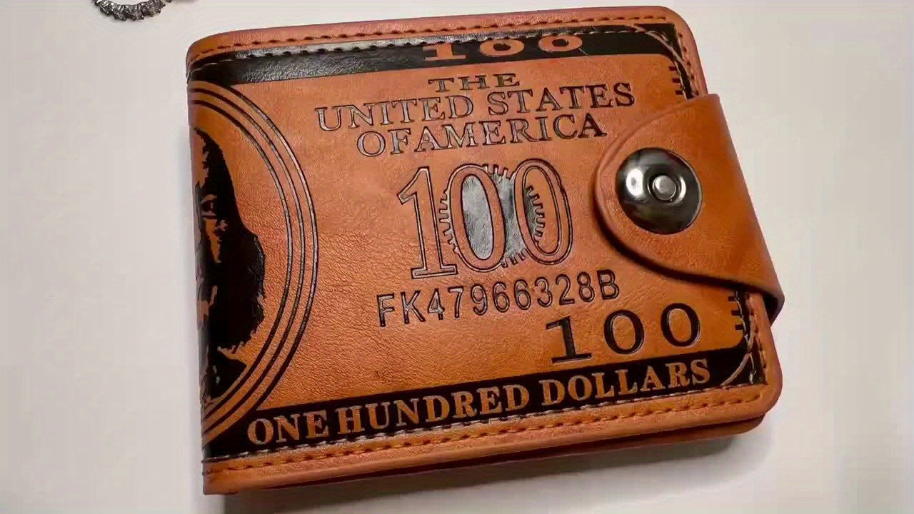 Vintage-Inspired Wallet Featuring $100 Bill Design – Sturdy Black & Brown Coin Purse for Men & Women