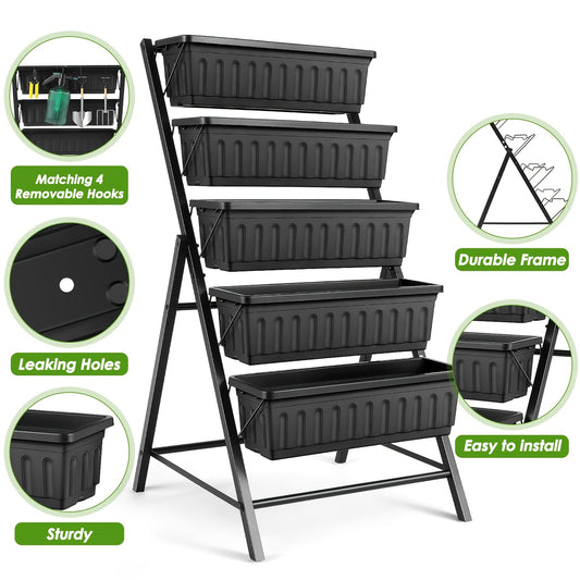 Homdox 5-Tier Vertical Raised Garden Bed Planter Box with Drainage Holes