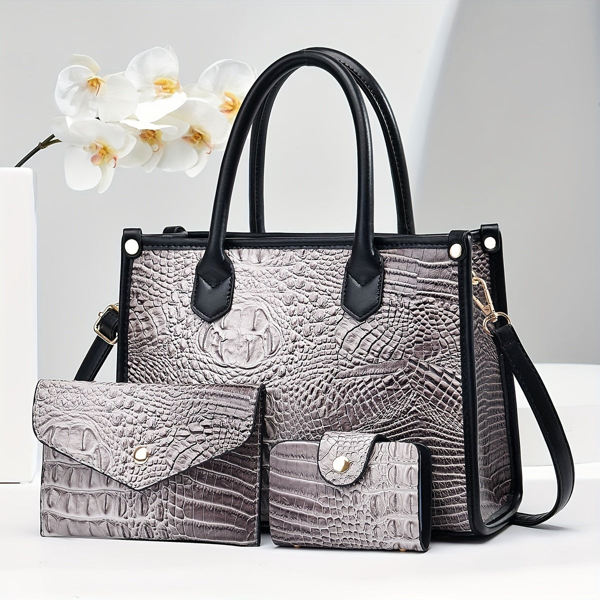 Luxury Crocodile Handbag Three-Piece Set