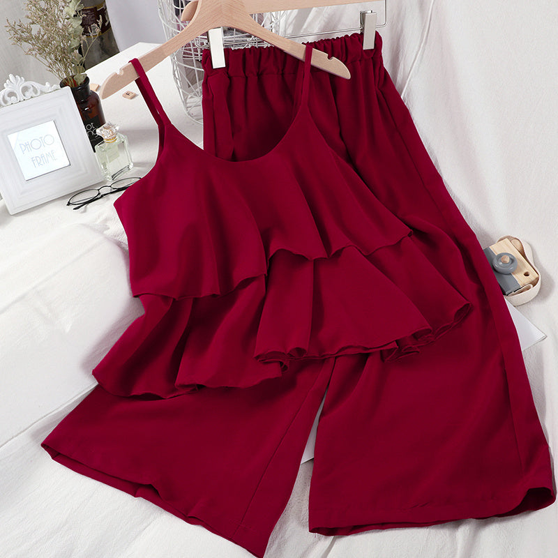 Women's Two-Piece Set – Nine-Point Wide-Leg Pants + Top