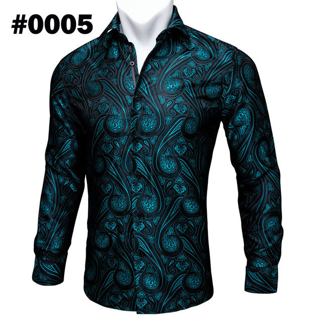 Barry Wang Teal Paisley Floral Silk Shirt – BCY-05