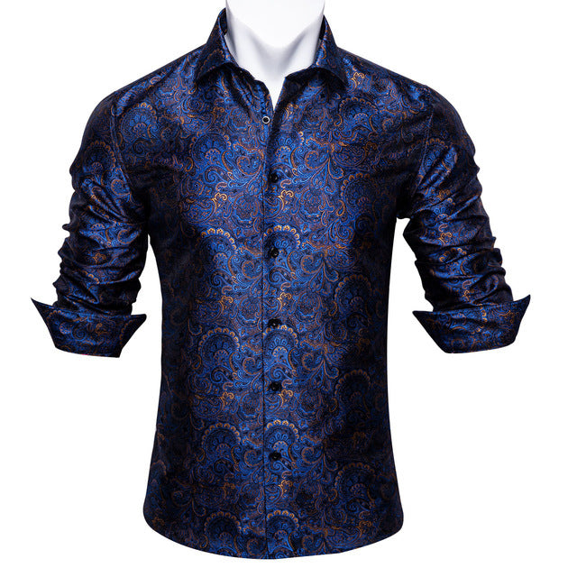 Barry Wang Teal Paisley Floral Silk Shirt – BCY-05