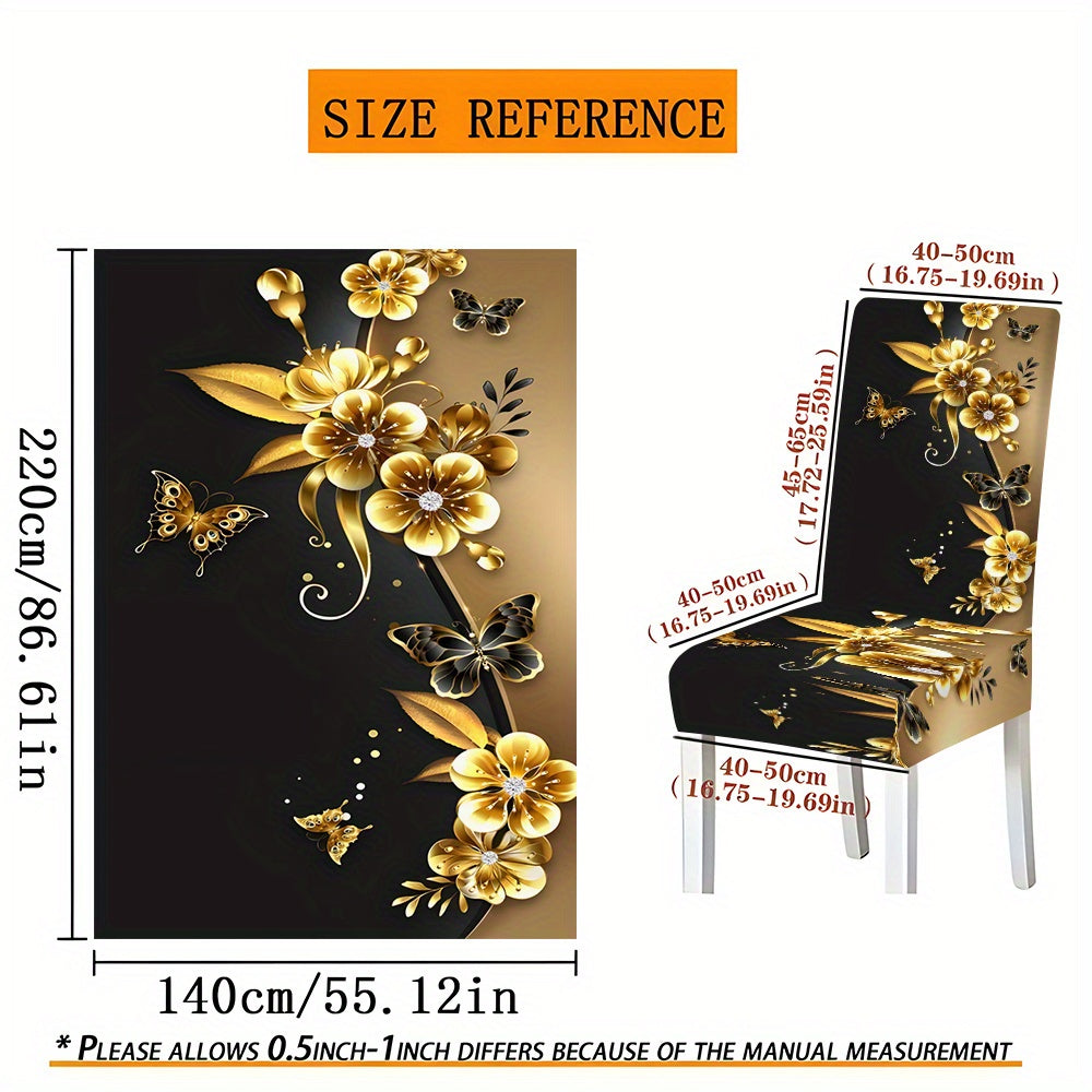 Black Golden Butterfly Tablecloth & Chair Cover Set – 5pcs / 7pcs