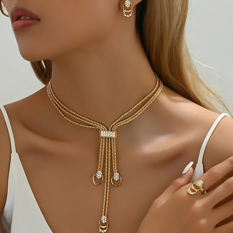 Luxury Bohemian & Street Style Jewelry Set – Necklace, Earrings, Bracelet & Ring