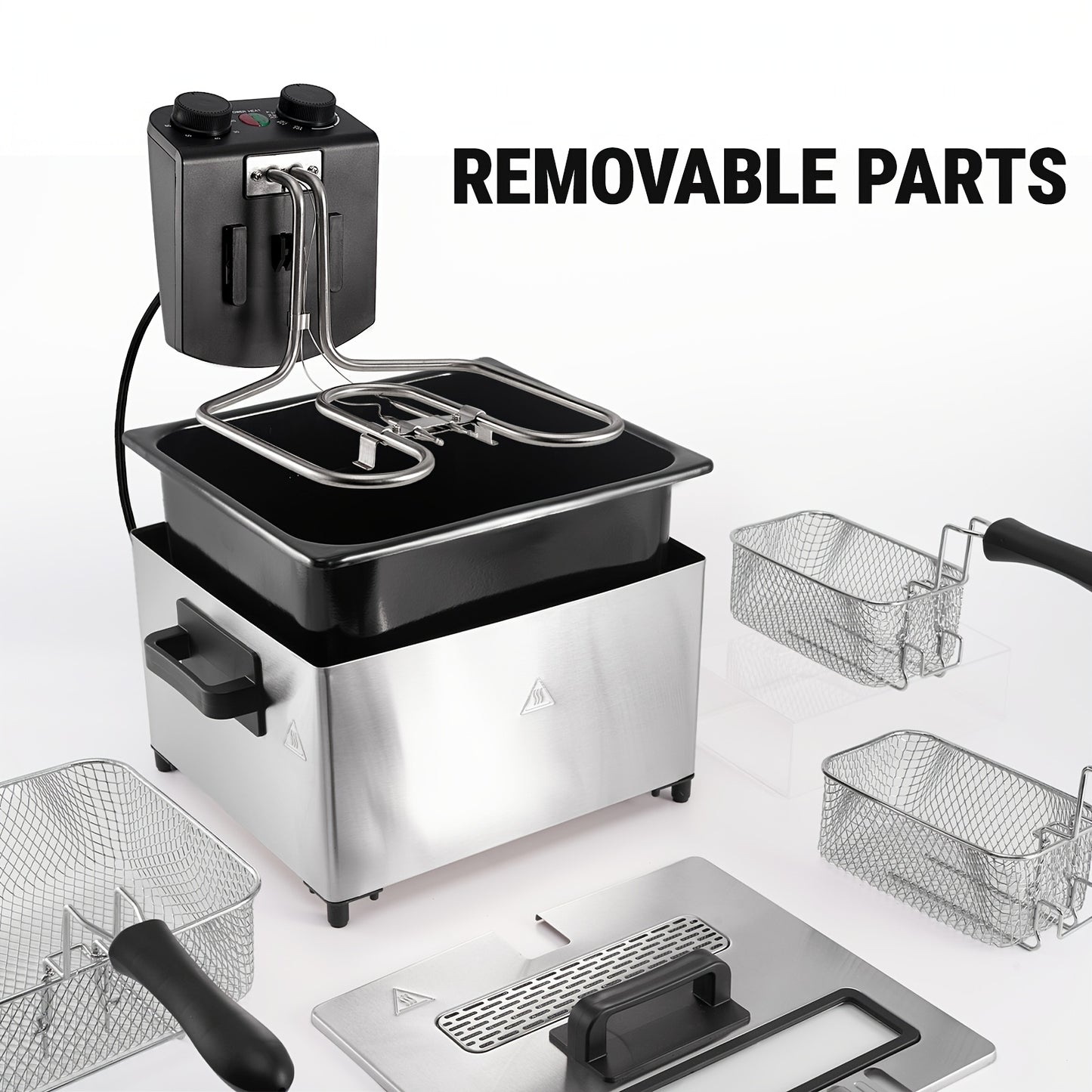 1700-Watt Stainless-Steel Triple Basket Electric Deep Fryer with Timer