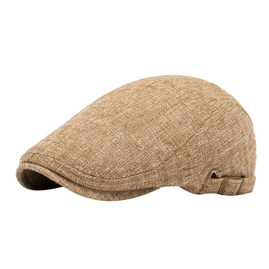 Breathable Cotton and Linen Beret – Men's Retro Peaked Cap