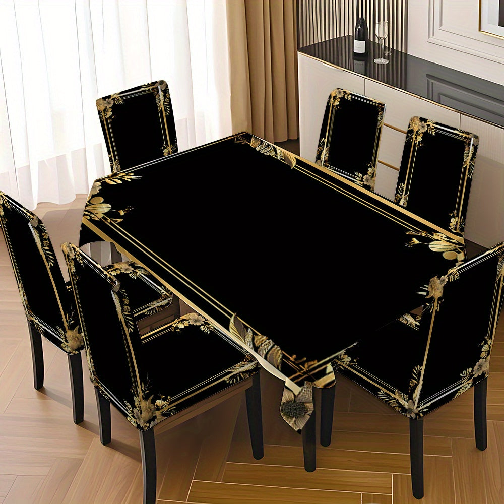 Black & Gold Design Tablecloth with Chair Covers – Set of 5 or 7 Pieces