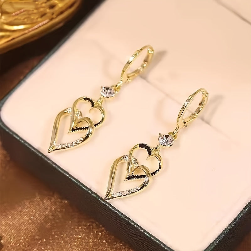1 Pair Double-Layer Artificial Love Heart Earrings