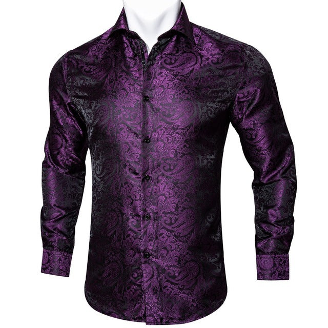 Barry Wang Teal Paisley Floral Silk Shirt – BCY-05