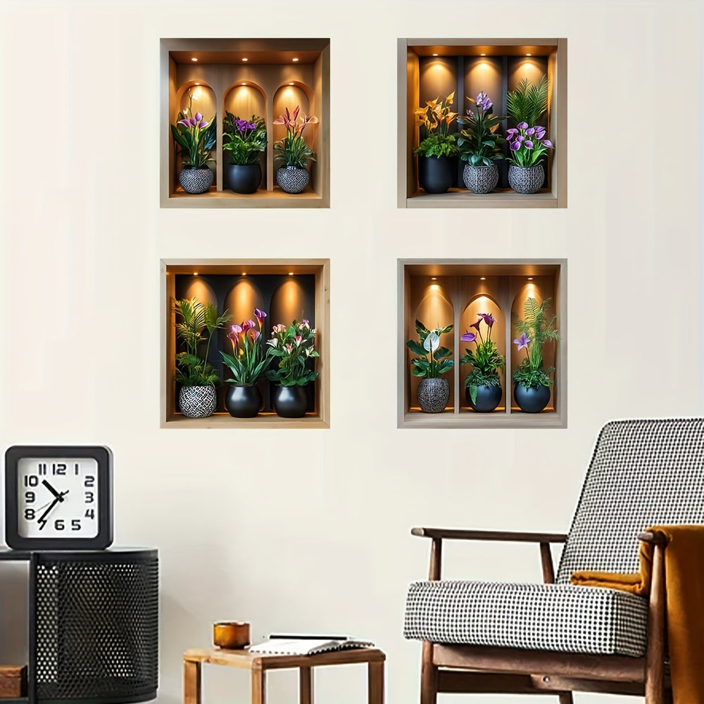 4-Piece Set of Potted Green Plant Wall Stickers