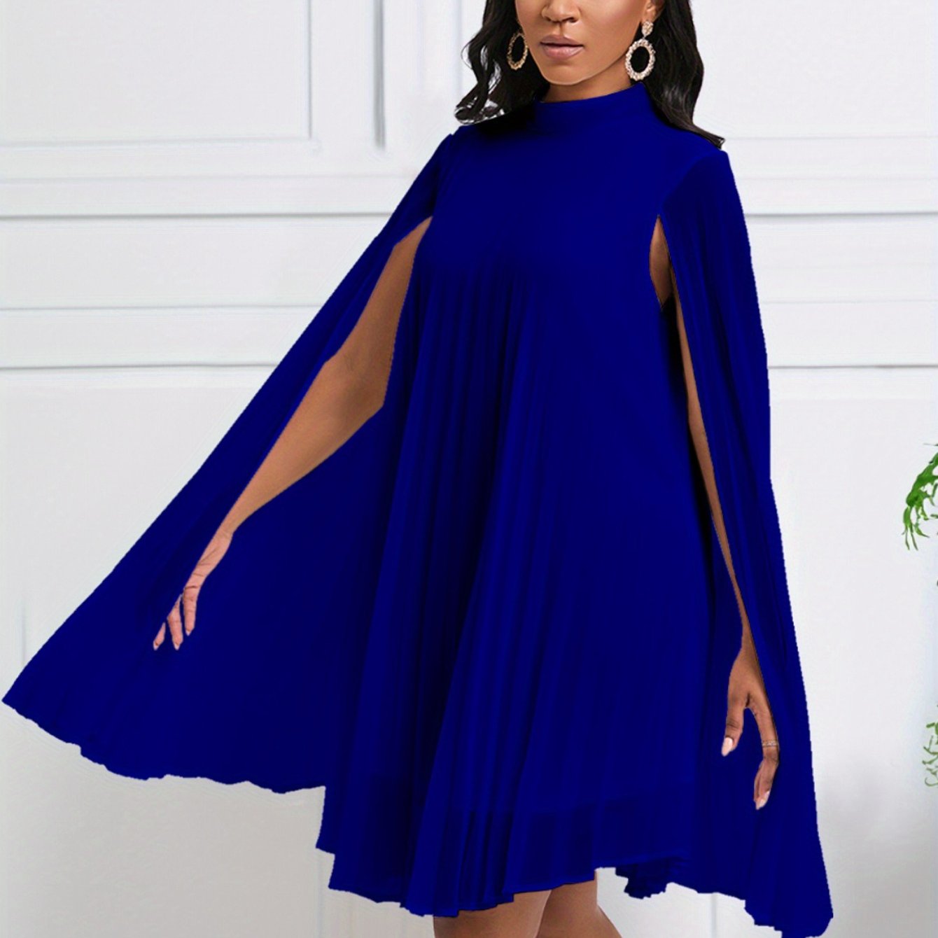 Plus Size Women's Dress – Temperament Fashion Chiffon Pullover Cape Bat Sleeve Dress