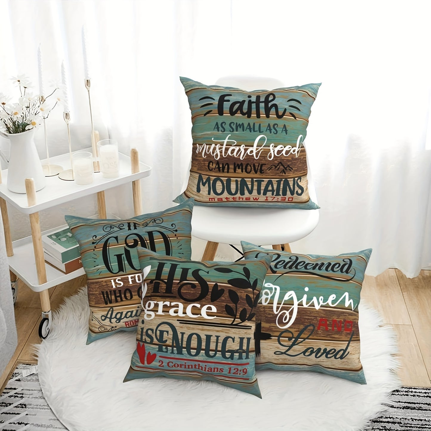 4-Pack Inspirational Christian Decorative Pillow Covers – 18" x 18" Short Plush Throw Pillowcases