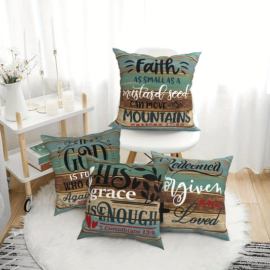 4-Pack Inspirational Christian Decorative Pillow Covers – 18" x 18" Short Plush Throw Pillowcases