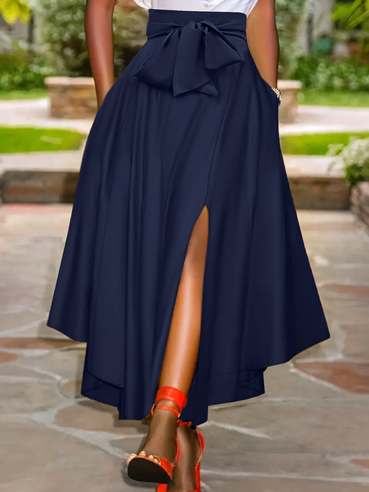 Women's Casual Pleated Skirt with Ruffle Hem and Tie