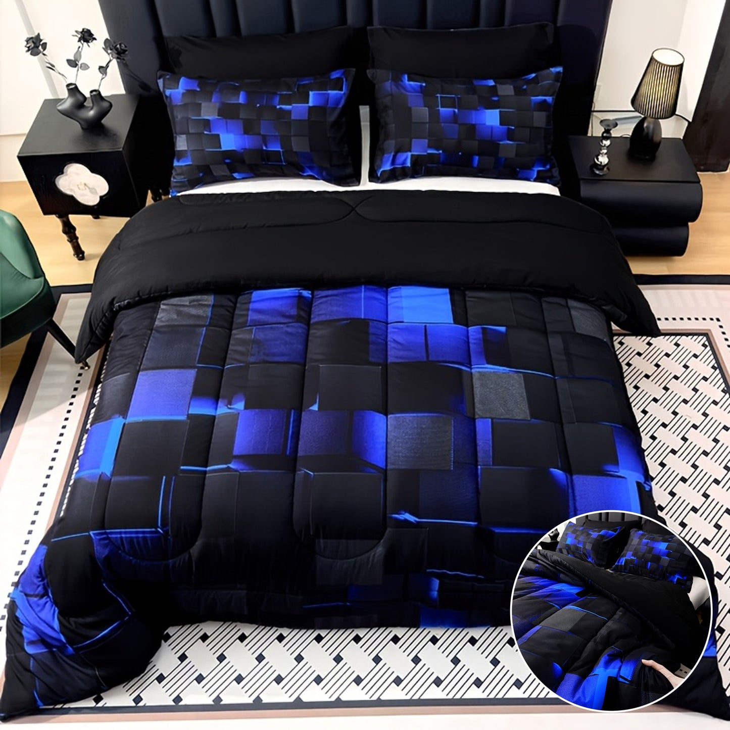 3-Piece Super Soft Fashion Grid Quilt Set