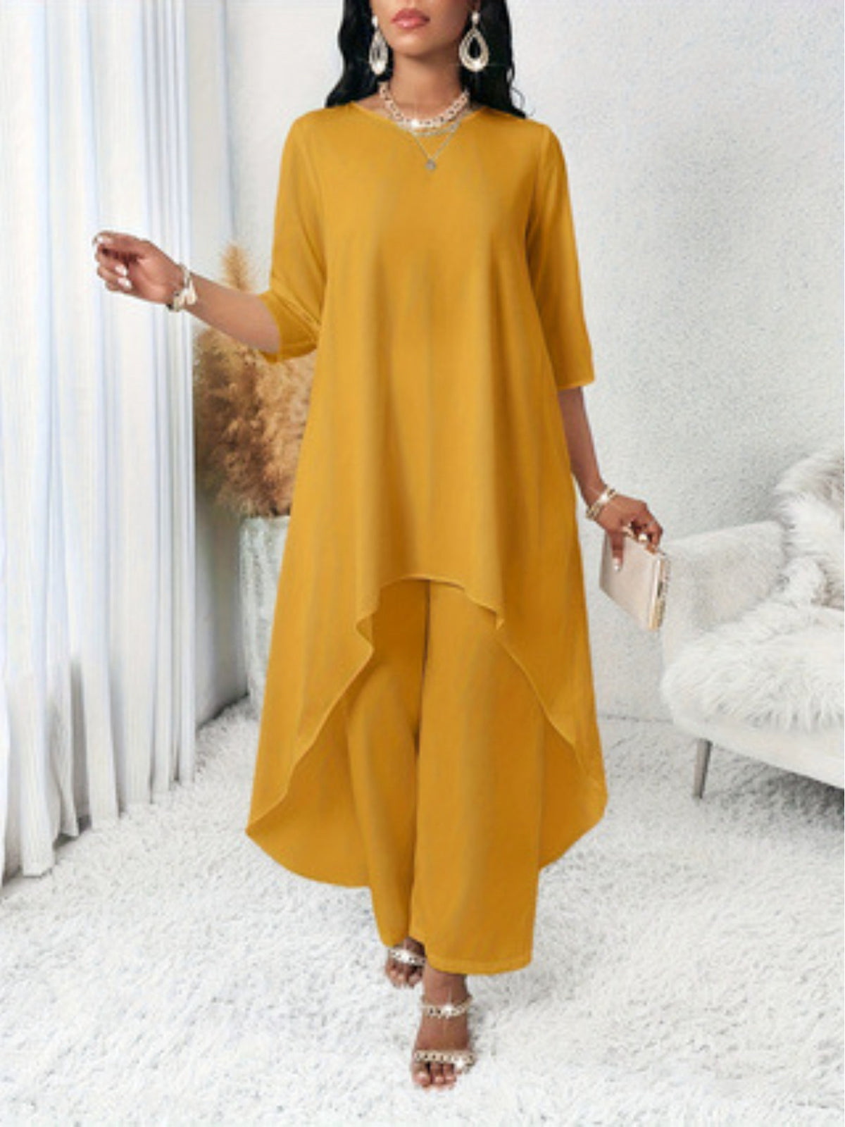 Plus Size Women’s Loose Mid-Sleeve Casual & Elegant Versatile Slim-Fit Top  Product description