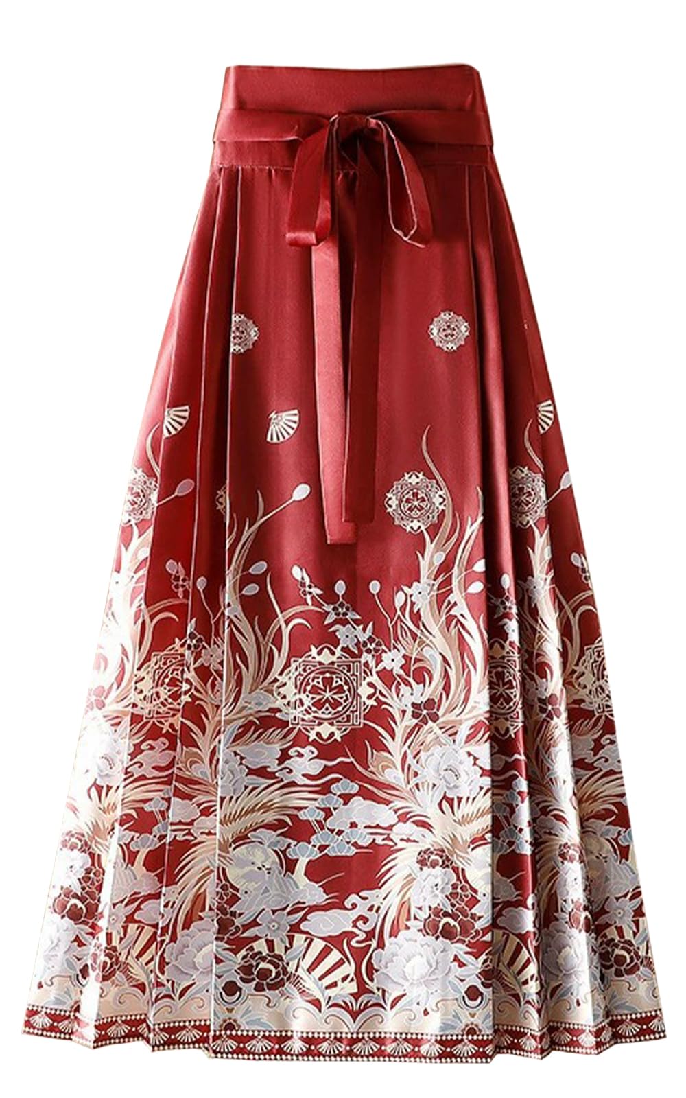 Women Horse Face Skirt Seft Tie Print Elegant Vintage Long Swing Maxi Pleated Skirts Chinese Traditional Hanfu Mamianqun