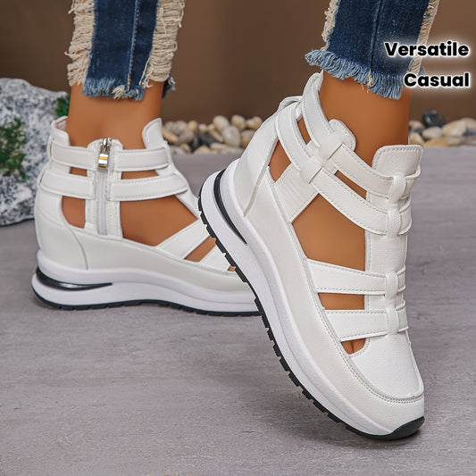 Summer Hollow-Out Women’s Sandals | Thick Wedge Heel with Side Zipper