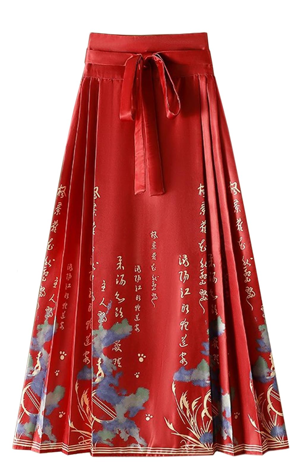 Women Horse Face Skirt Seft Tie Print Elegant Vintage Long Swing Maxi Pleated Skirts Chinese Traditional Hanfu Mamianqun