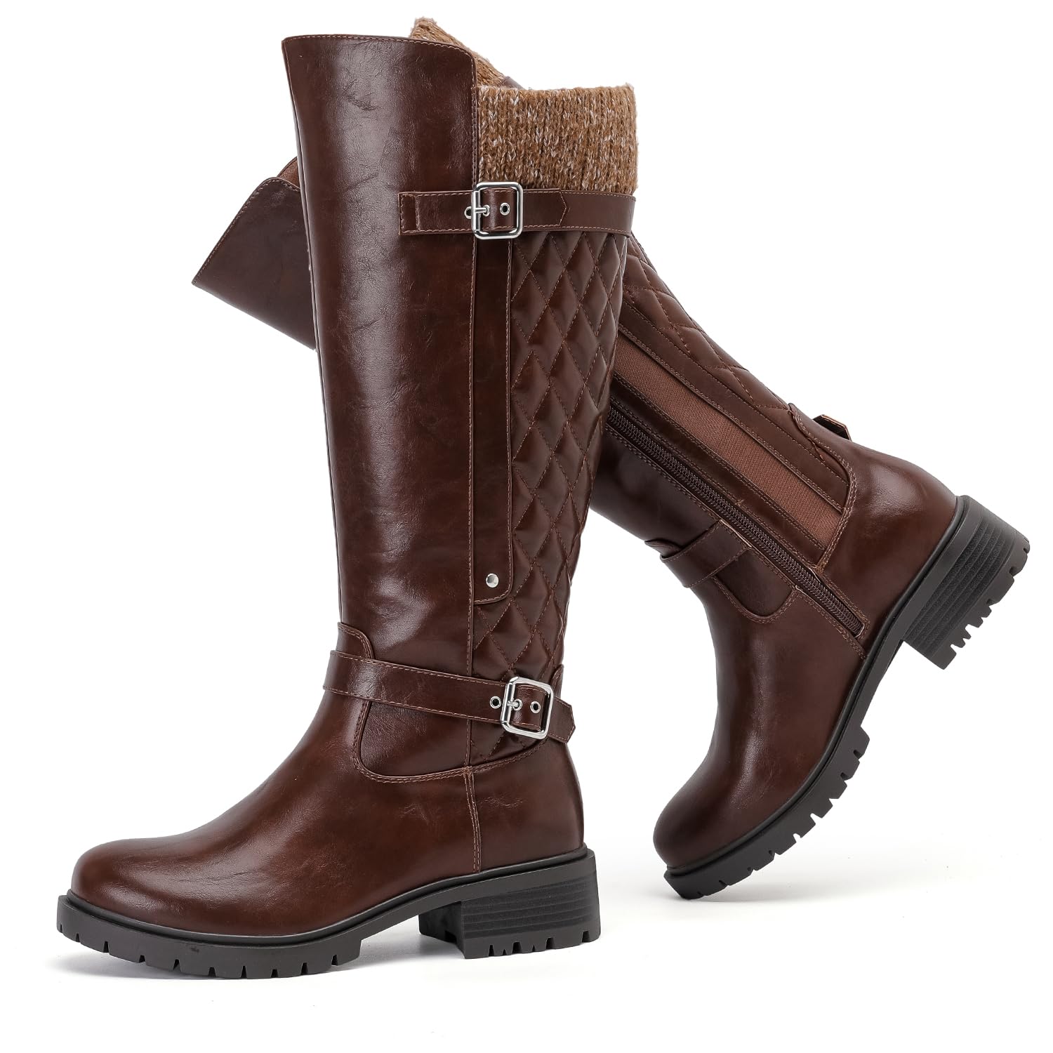 Luoika Women's Extra Wide Calf Knee High Boots, Wide Width Round-Toe Blocked Heel Winter Tall Boots.