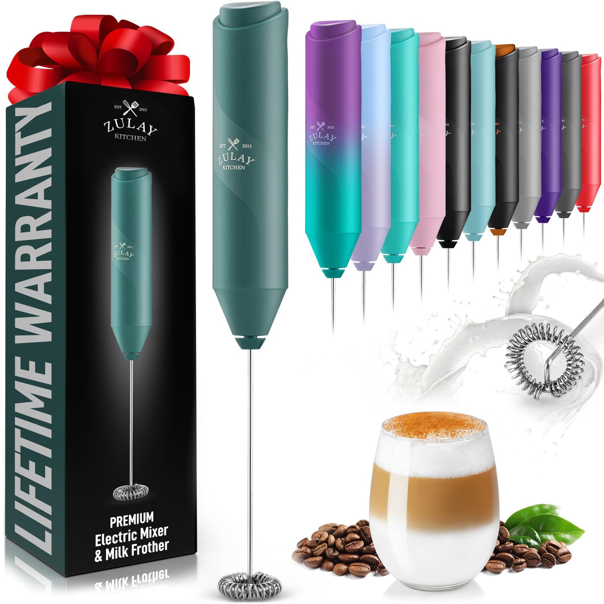 Zulay Kitchen Powerful Milk Frother Wand - Handheld Stainless Steel - Battery Operated Drink Mixer for Coffee, Lattes, Cappuccino, Matcha - Froth Mate Frother Gift - Black
