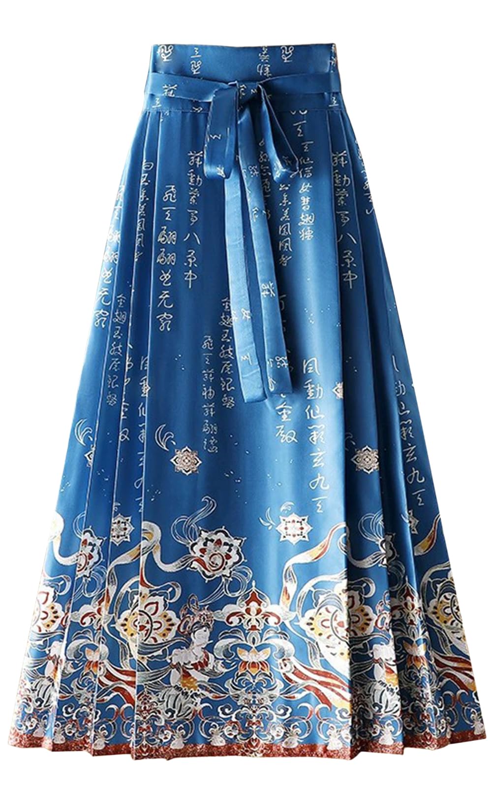 Women Horse Face Skirt Seft Tie Print Elegant Vintage Long Swing Maxi Pleated Skirts Chinese Traditional Hanfu Mamianqun