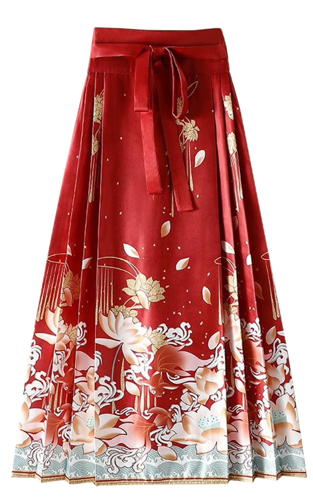 Women Horse Face Skirt Seft Tie Print Elegant Vintage Long Swing Maxi Pleated Skirts Chinese Traditional Hanfu Mamianqun