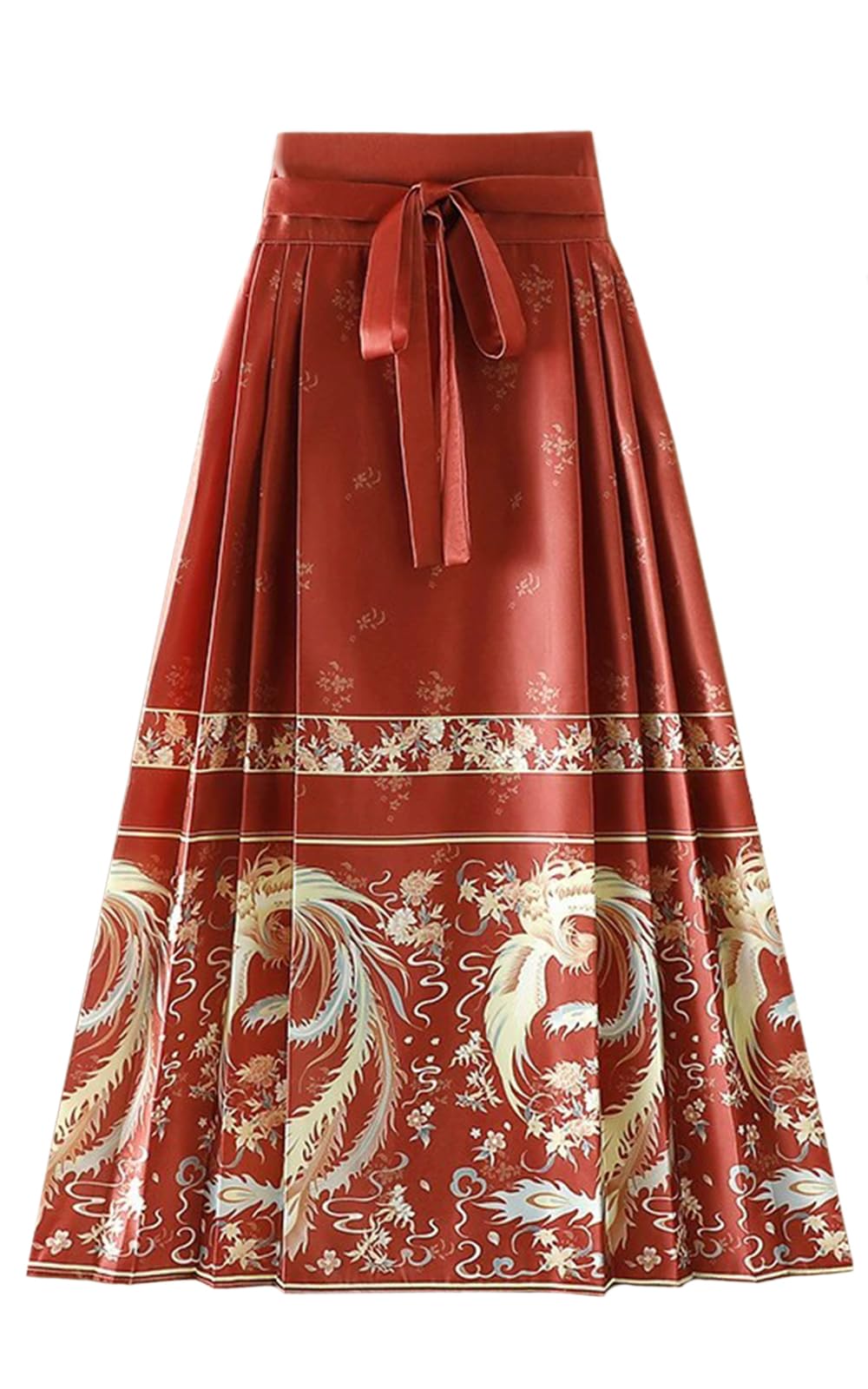 Women Horse Face Skirt Seft Tie Print Elegant Vintage Long Swing Maxi Pleated Skirts Chinese Traditional Hanfu Mamianqun