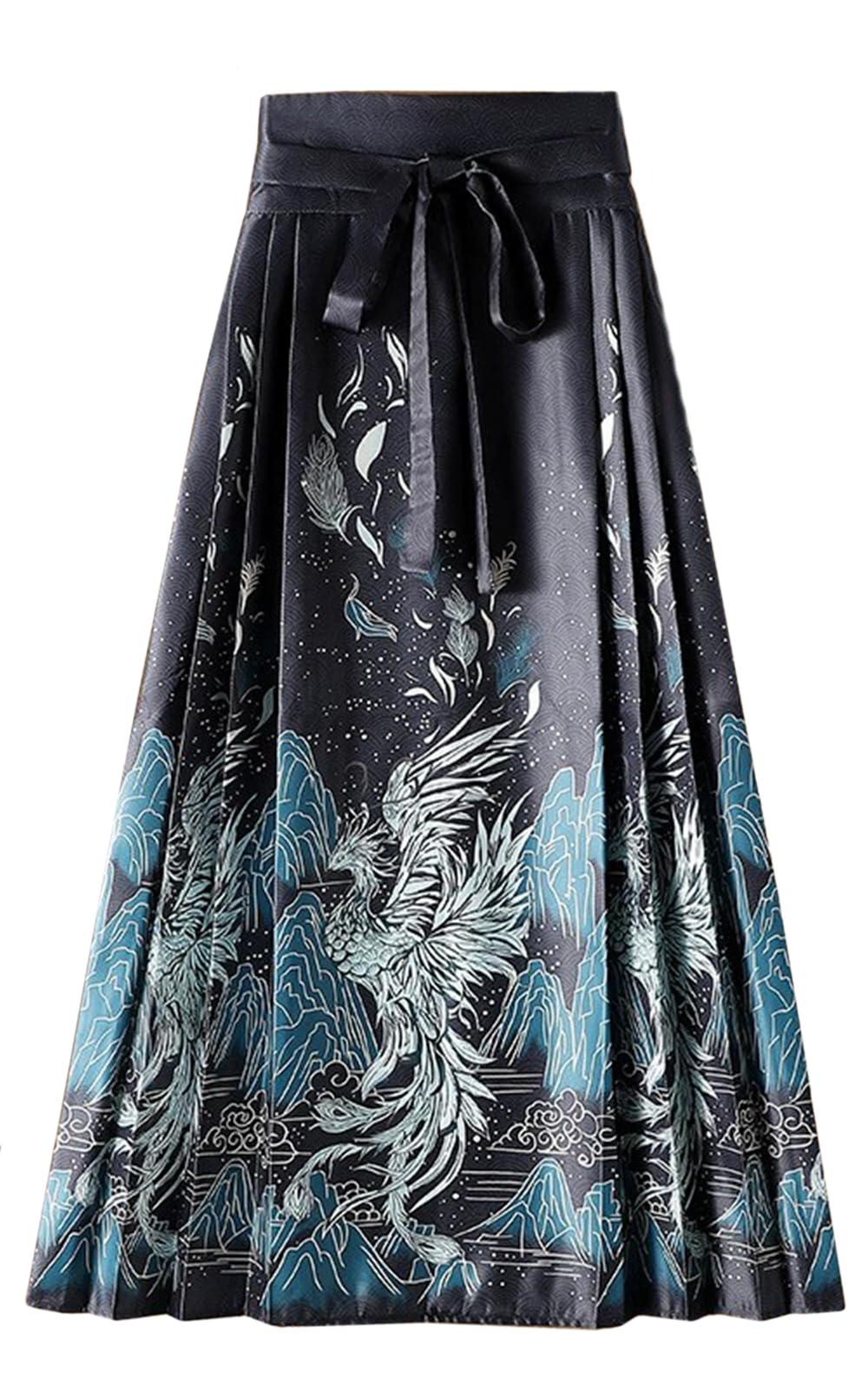 Women Horse Face Skirt Seft Tie Print Elegant Vintage Long Swing Maxi Pleated Skirts Chinese Traditional Hanfu Mamianqun