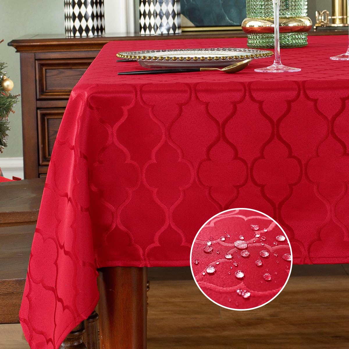 SASTYBALE Rust Jacquard Damask Tablecloth - 52x52 Inch Square (Fits 2-4 Seats) - Fall Thanksgiving Decor - Water Resistant, Wrinkle-Free Polyester Fabric, Rustic Harvest Dining Cover for Parties