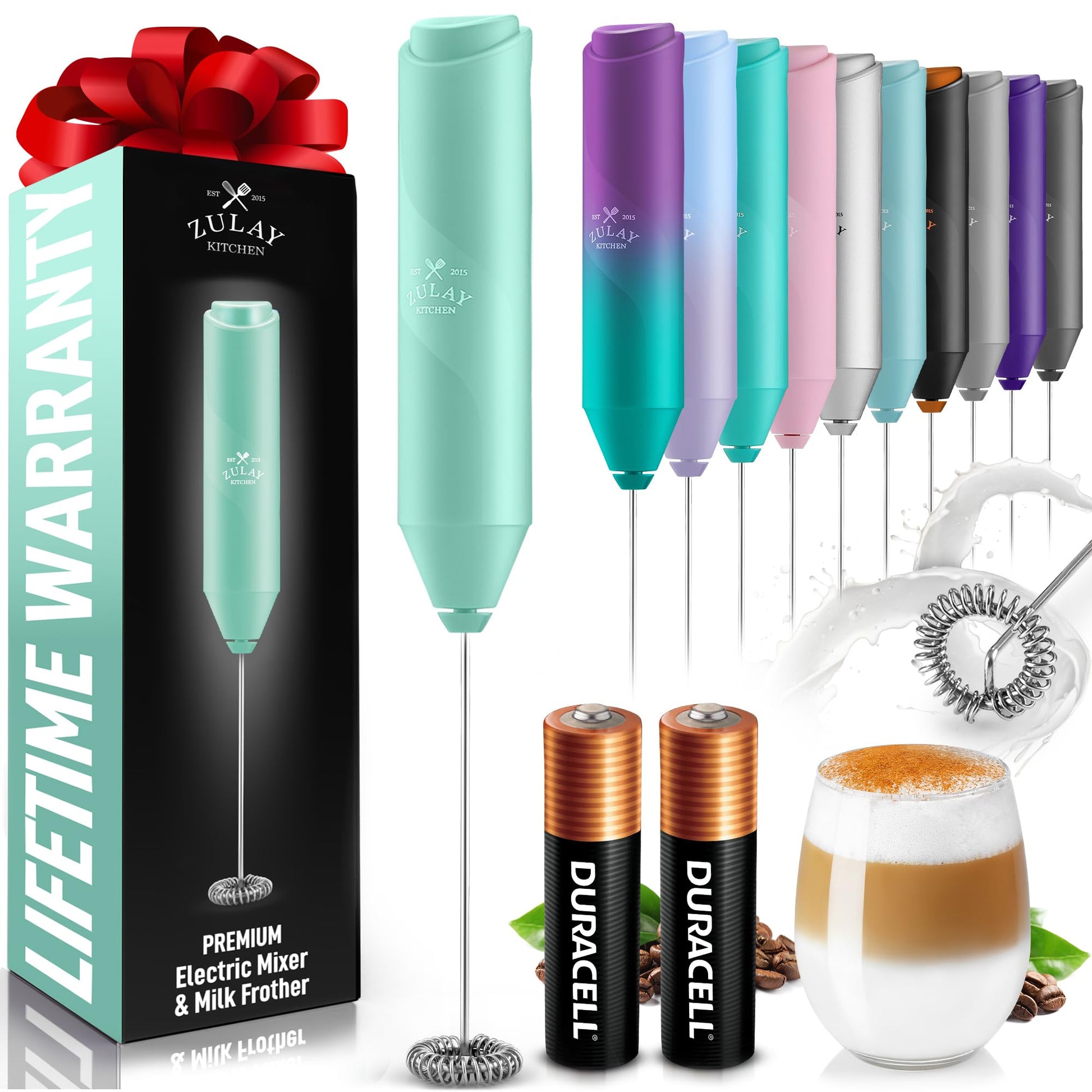 Zulay Kitchen Powerful Milk Frother Wand - Handheld Stainless Steel - Battery Operated Drink Mixer for Coffee, Lattes, Cappuccino, Matcha - Froth Mate Frother Gift - Black
